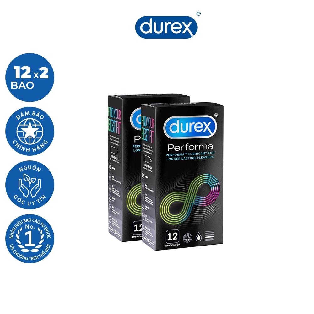 Bộ 2 hộp Bao cao su Durex Performa 12 bao kéo dài thời gian ( New )