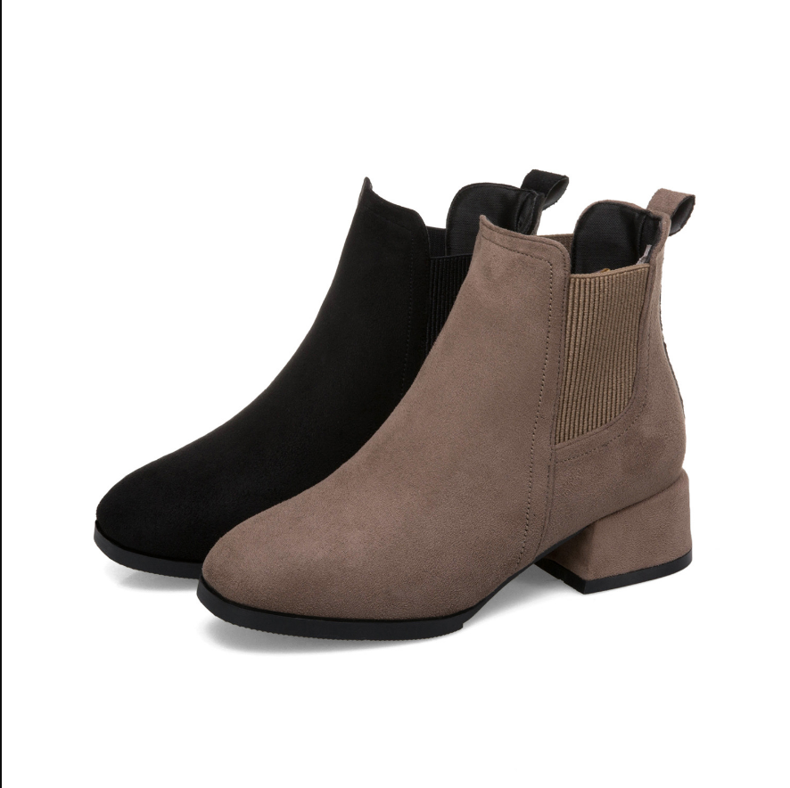 [ Màu NÂU + ĐEN size 35- 40 ]  Boot nữ cổ thun da lộn đế 4cm ÊM CHÂN GBN118