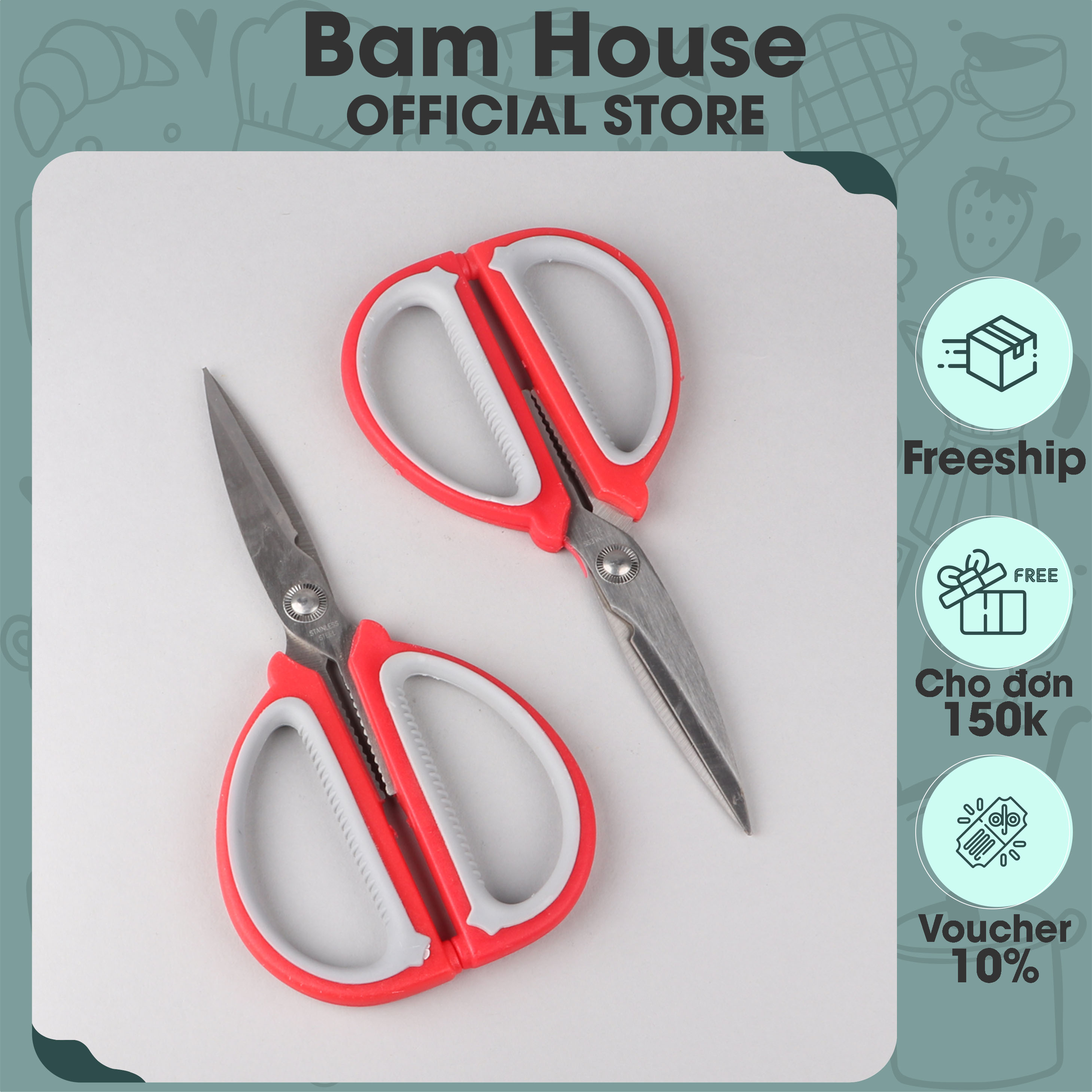 Kéo bếp đa năng inox Bam House cán nhựa cao cấp siêu bền KX01 – Bam House