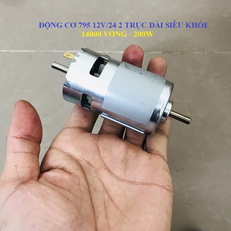 Motor 795 2 bạc đạn 2 trục dài 200W 12V - 24V