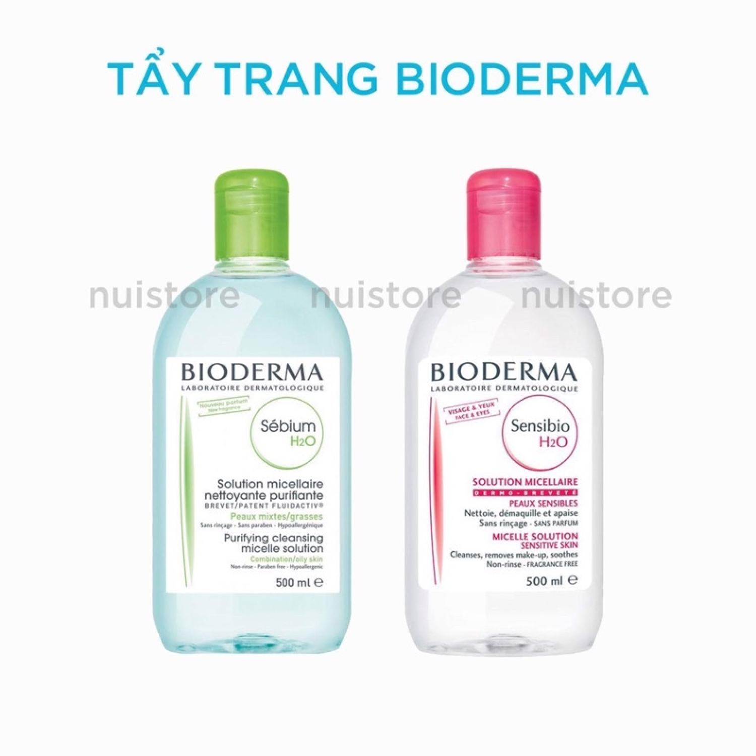 Tẩy trang Pháp B.I.O Hồng / Xanh 500ml