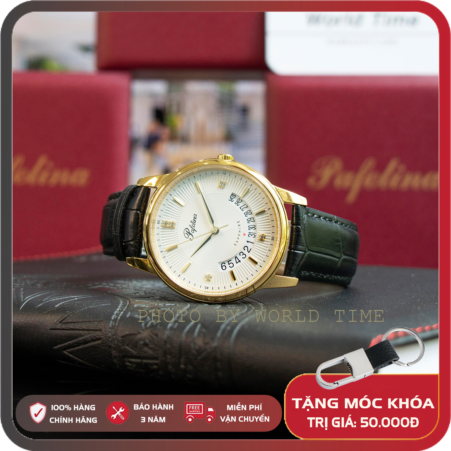Đồng hồ đôi Pafolina 5039M dây da full box, chống xước, chống nước
