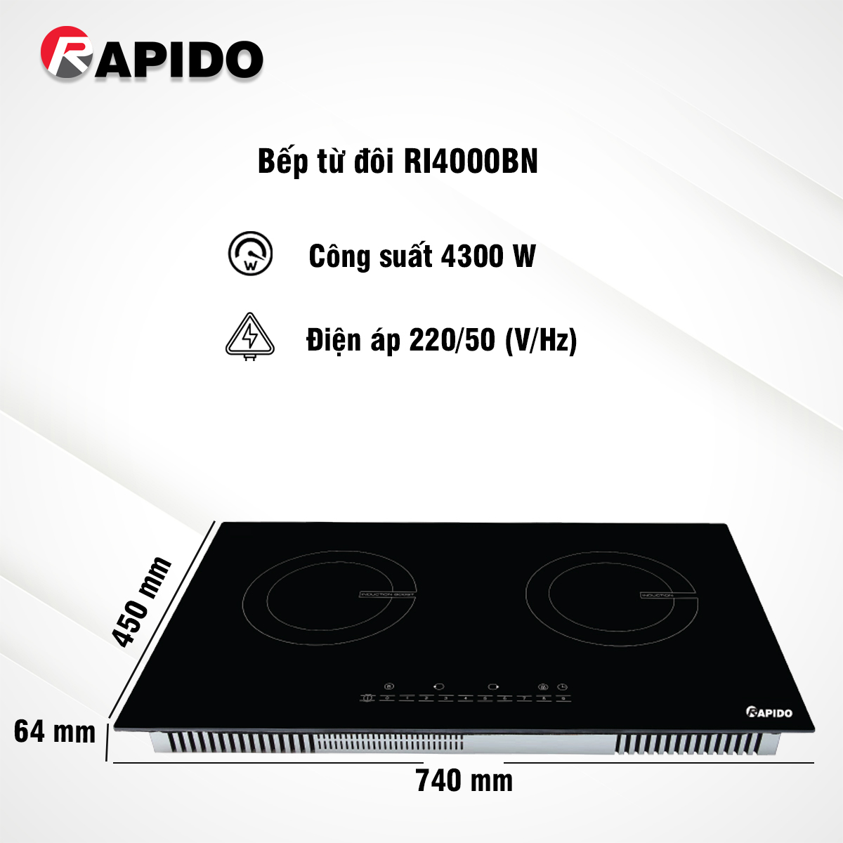 Bếp từ đôi RI4000BN Rapido (có thể đặt âm - dương)