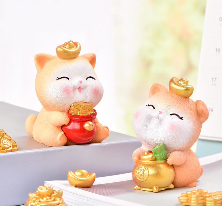 [HCM]Tượng đá mèo cát tường Rich Cat để bàn