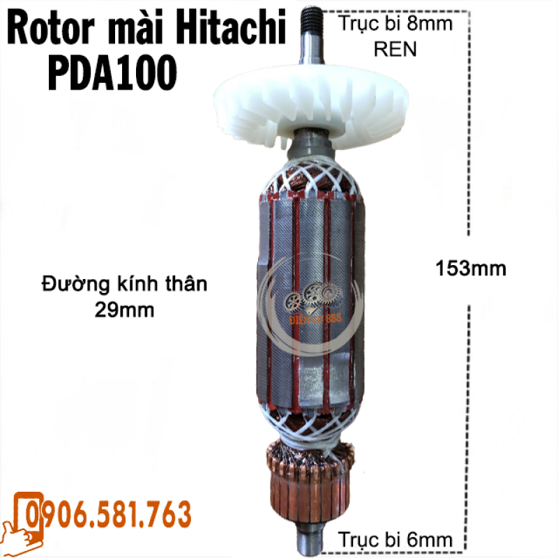 [HCM]Rotor mài HITACHI PDA100 Thân 29mm Bi đuôi 6mm Cánh nhựa - tặng chổi than
