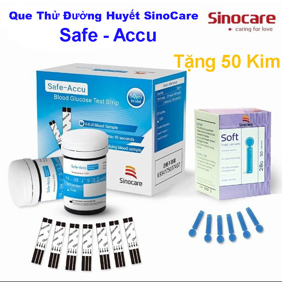 Que Thử Đường Huyết Sinocare Safe-Accu (Hộp 50-Hộp 25 Que)