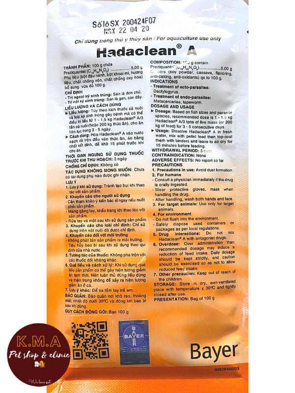 HADACLEAN A -  PHÒNG KÝ SINH TRÙNG TRÊN CÁ (GÓI 100G)