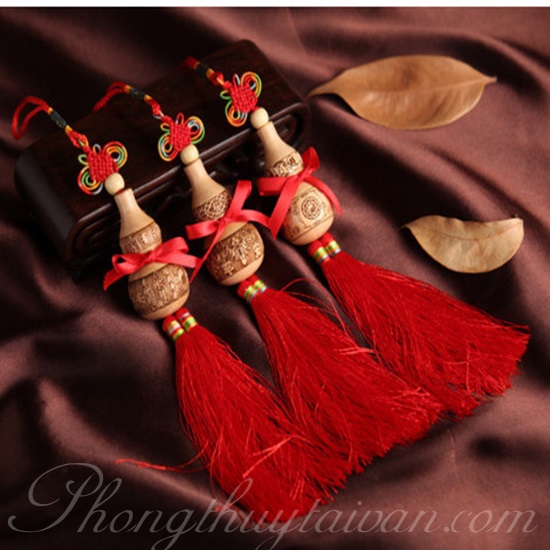 Dây treo Phong Thủy Hồ Lô gỗ đào 33cm (3 mẫu).