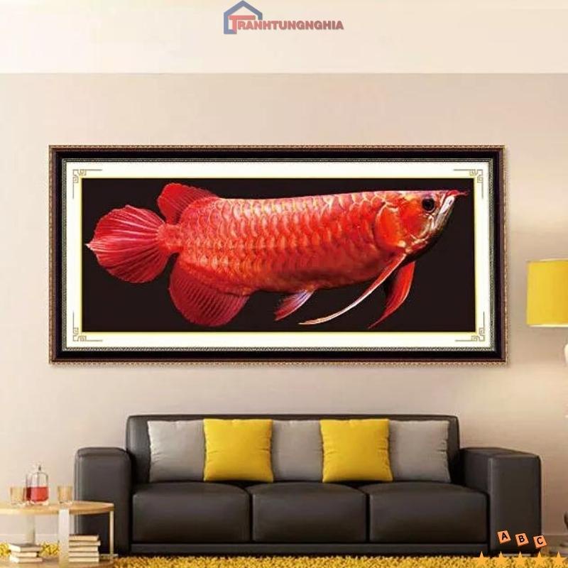 Tranh đính đá cá rồng đại cát 1m06 x 45cm