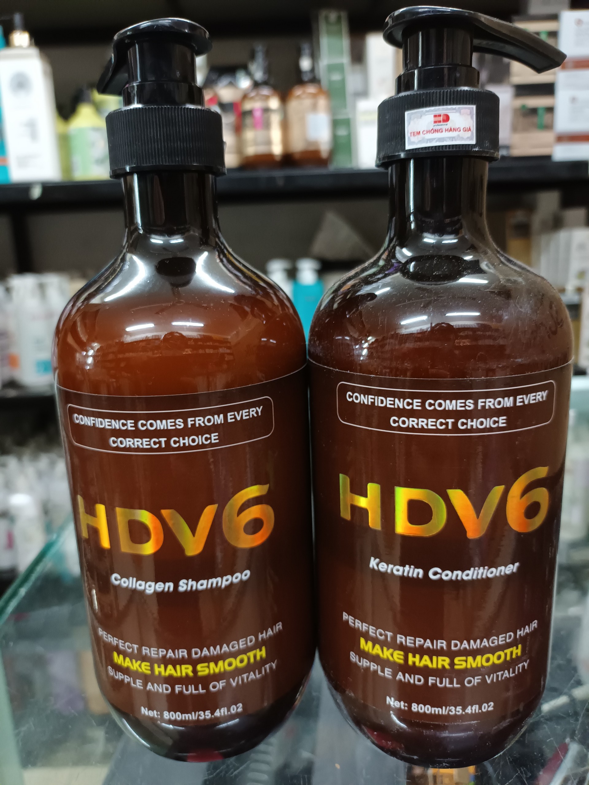 Cặp dầu gội xả phục hồi mềm mượt tóc hdv6 collagen 800ml x2
