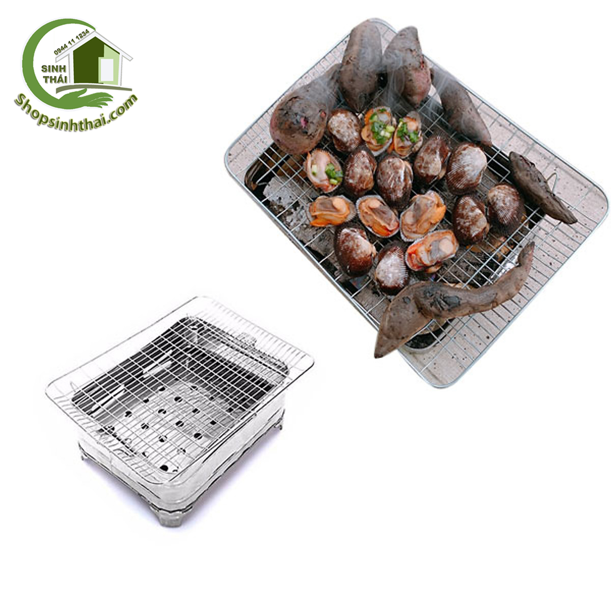 [HCM]Bếp lò nướng than vuông inox kèm vỉ nướng - bếp nướng du lịch bếp nhỏ 25x35cm