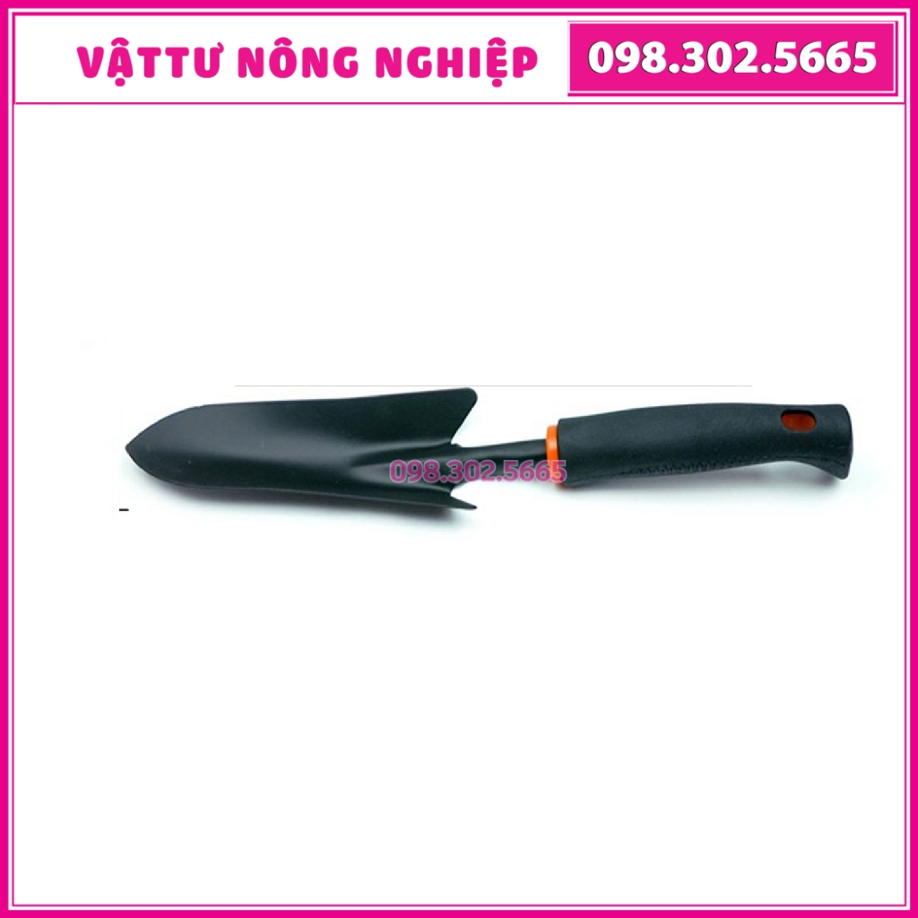 Xẻng làm vườn lưỡi hẹp cán cao su 32cm sơn tĩnh điện dụng cụ làm vườn chuyên dụng