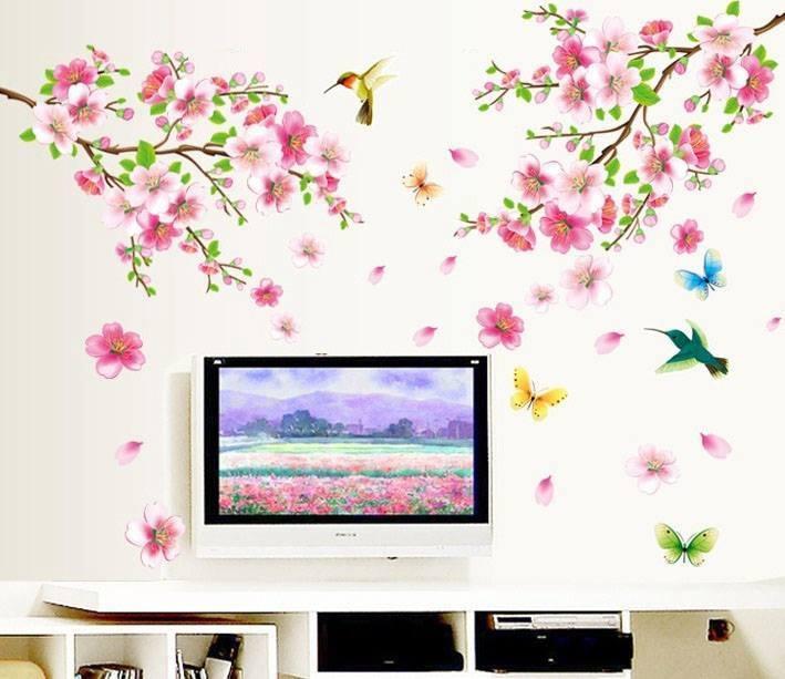 Decal dán tường Hoa đào chim én- H68-flowerdecal-Scenedecal