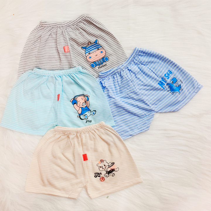 Quần chục đùi cotton kẻ cho bé trai và bé gái 2-10kg chất vải đẹp mềm mịn hình thú bé mặc mát co giãn thoải mái BBShine – QVN003