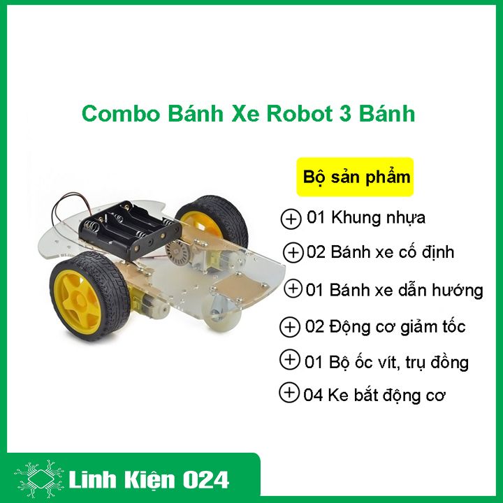 Combo khung xe robot 3 bánh chế tạo để tránh vật cản, dò đường vô cùng thông minh