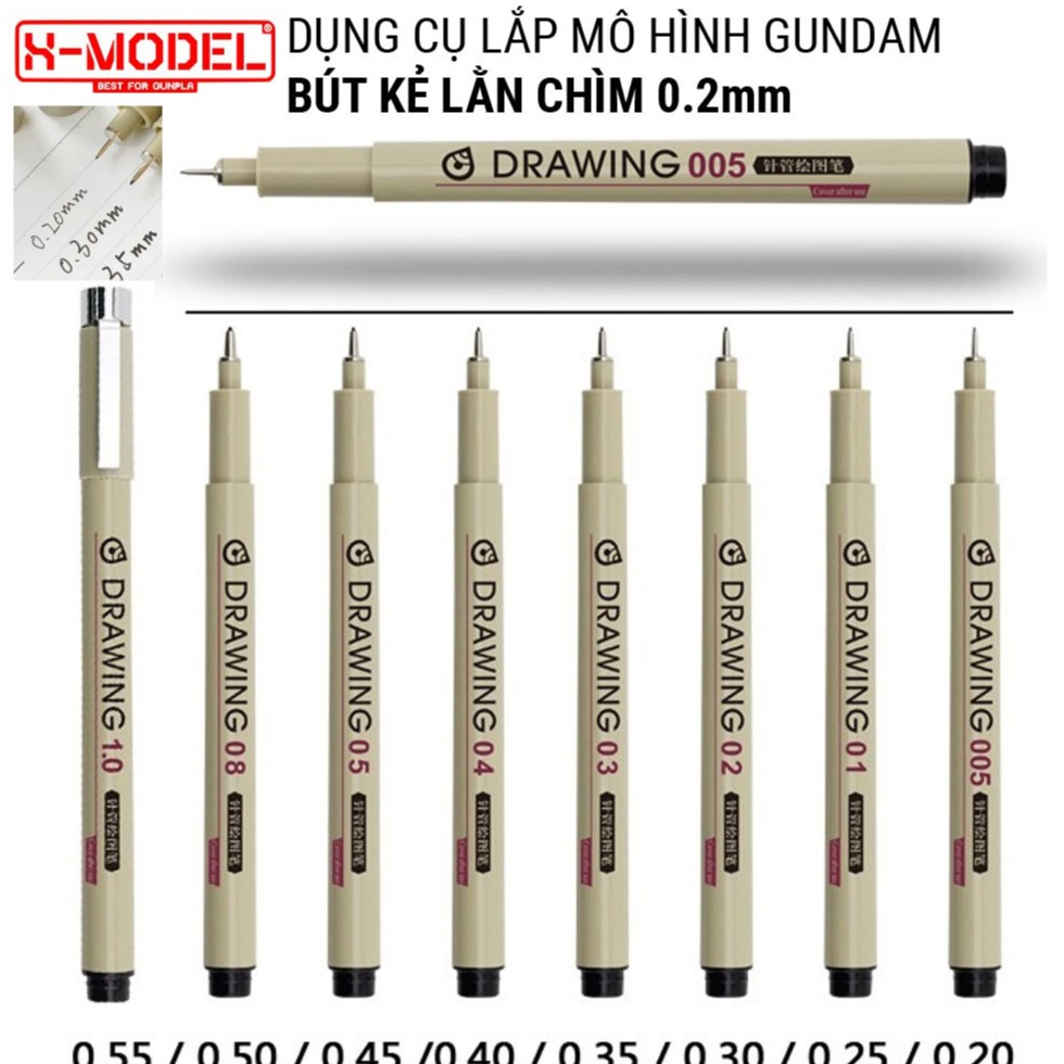 Bút kẻ lằn chìm tô màu mô hình Gundam Bandai, dụng cụ kẻ lằn đồ chơi Gundam Nét 0.2mm