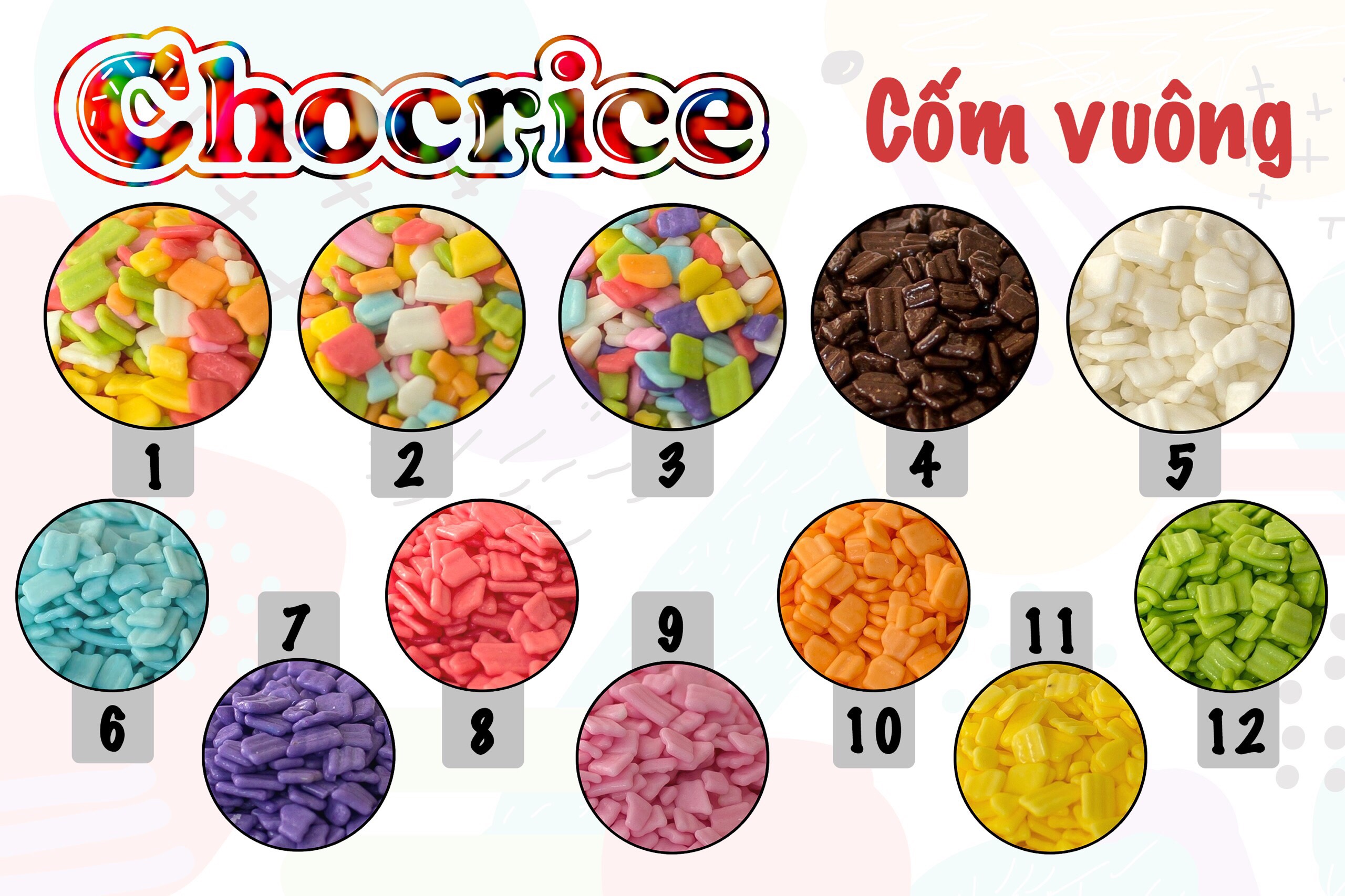 Chocrice Colorful Square Granules (Thailand) 1kg Bag