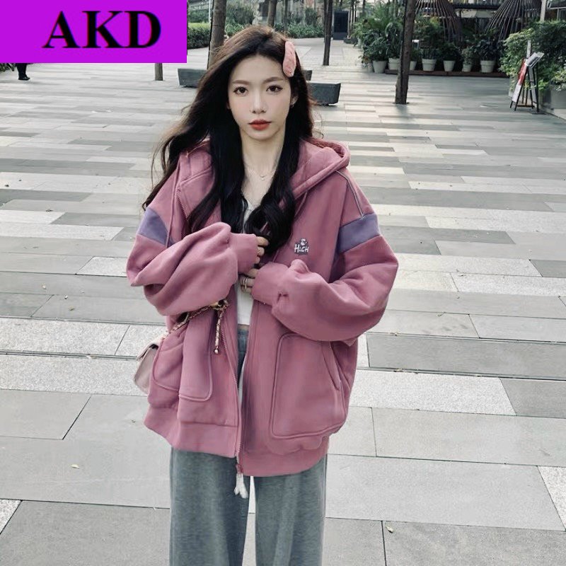 Áo Khoác Nỉ Bông NỮ 2 Lớp Form Rộng Có Nón Trùm Bằng Lông Cừu Dày Dặn Thời Trang Phong Cách