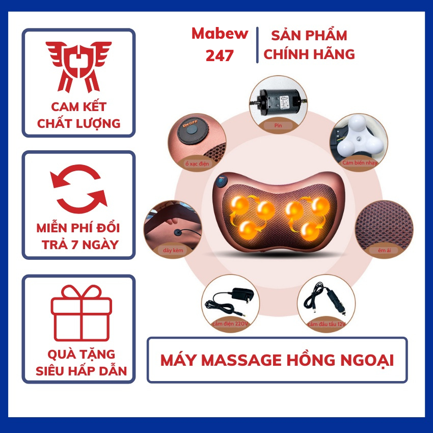 Gối Massage Vai Gáy 8 Bi Hồng Ngoại Đa Năng,Máy Massage Công Nghệ Nhật Bản Cao Cấp