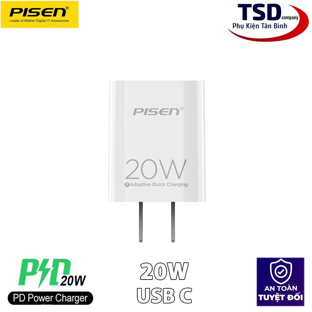 Genuine Pisen PD 20W Fast Charger (PD 3.0, Quick Charge 4.0)
