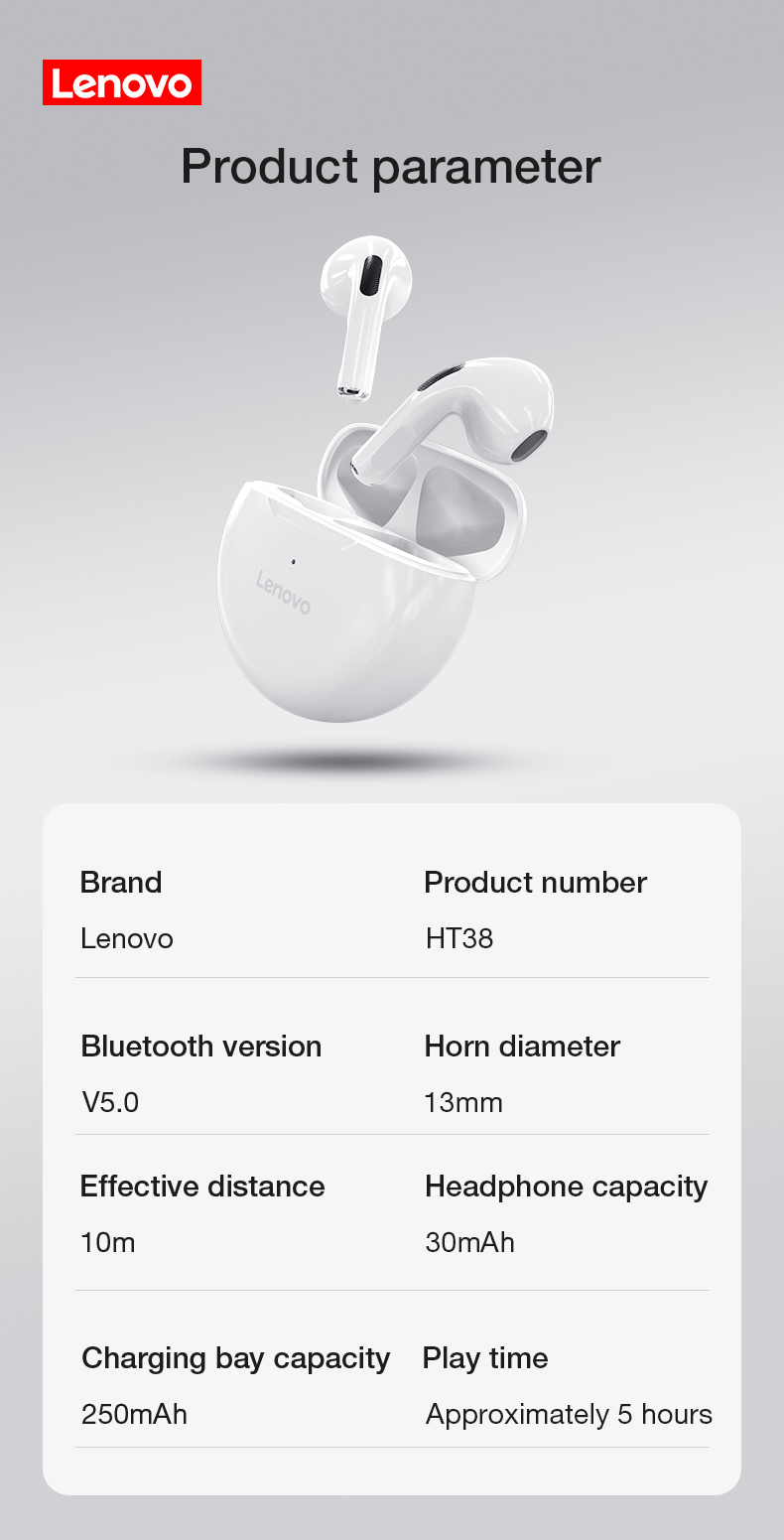 [Chính hãng] Tai nghe Bluetooth Lenovo HT38 chống ồn, có mic.