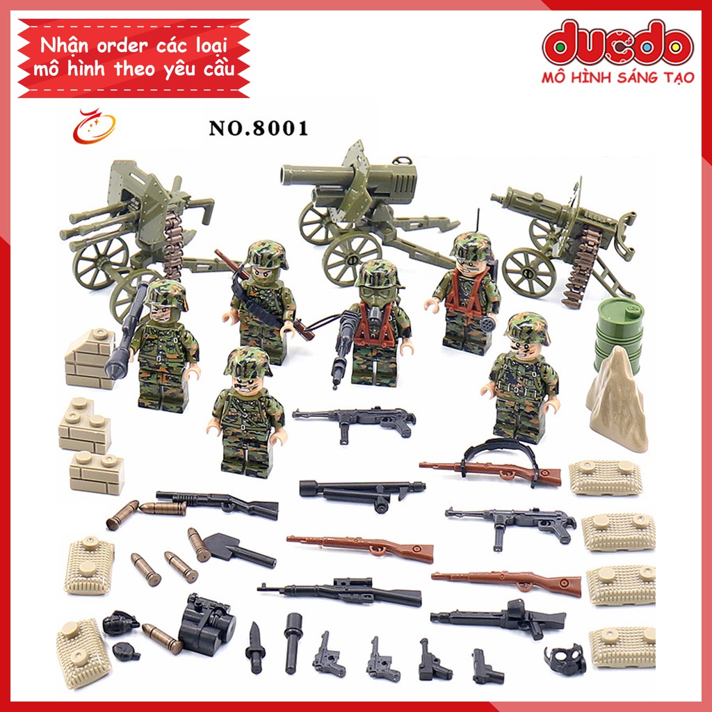 Combo 6 lính đầy đủ trang bị - Đồ chơi Lắp ghép Xếp hình Mô hình Mini Minifigures Army WW2 D8001
