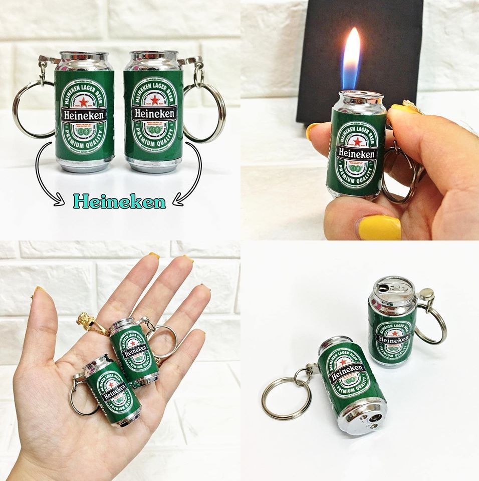 Bật lửa - móc khóa hình lon bia he ni ken -