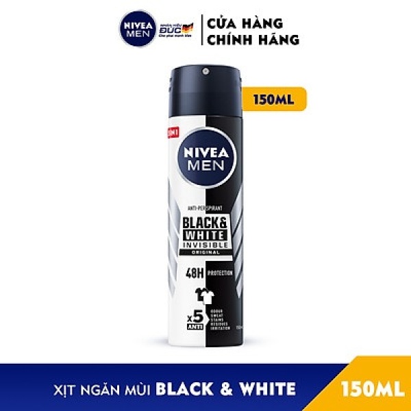 Xịt Ngăn Mùi 5in1 Ngăn Vệt Ố Vàng Vượt Trội NIVEA MEN BLACK & WHITE INVISIBLE ORIGINAL - Hương nhẹ nhàng (150ml )