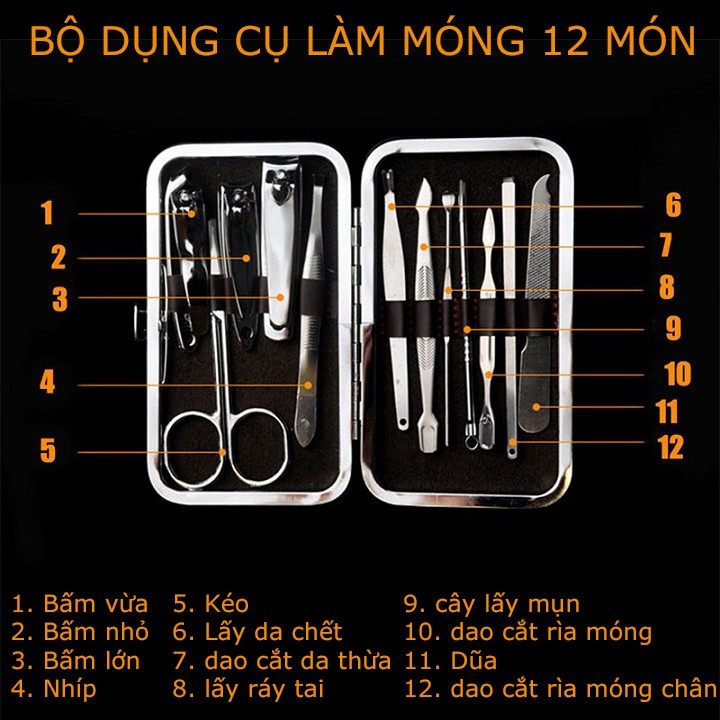 Bộ Kiềm inox Bấm Móng Tay Đa Năng 12 Món