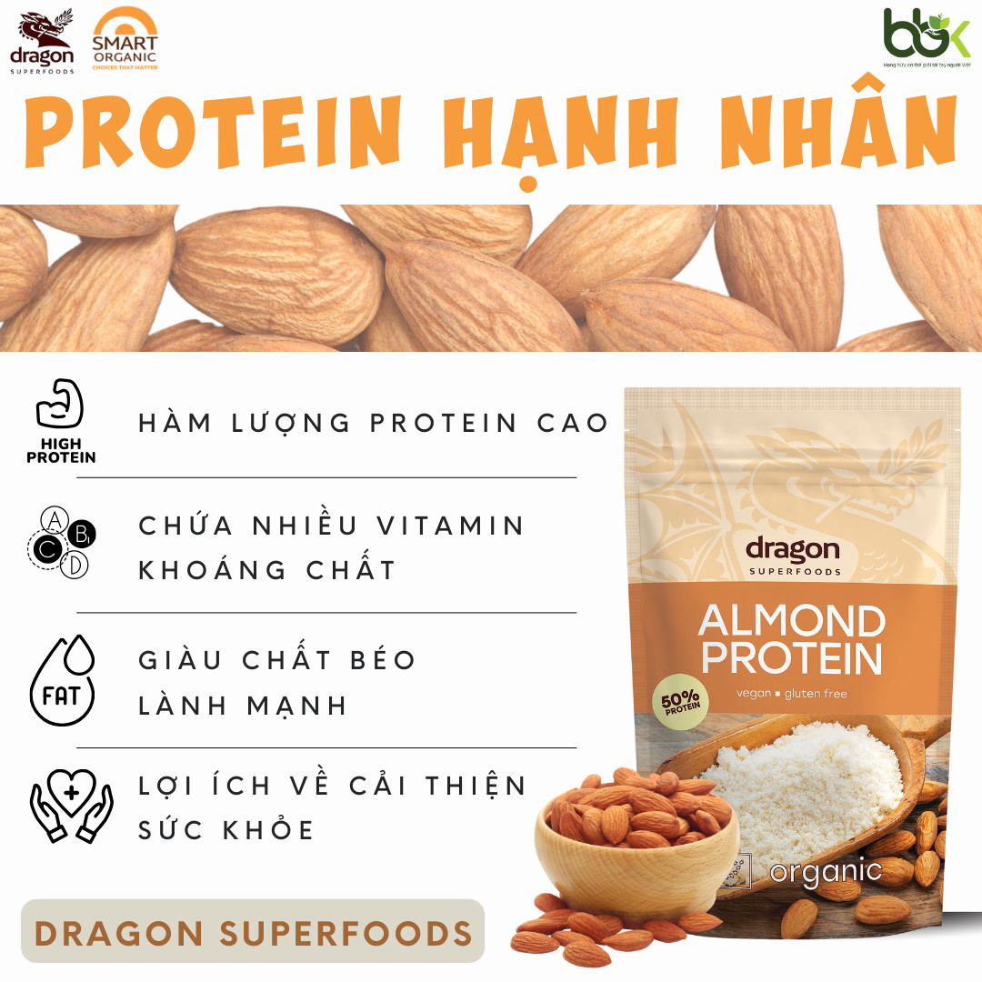 Bột hạnh nhân hữu cơ (Dragon Superfoods, Organic Almond Flour) - 200gr