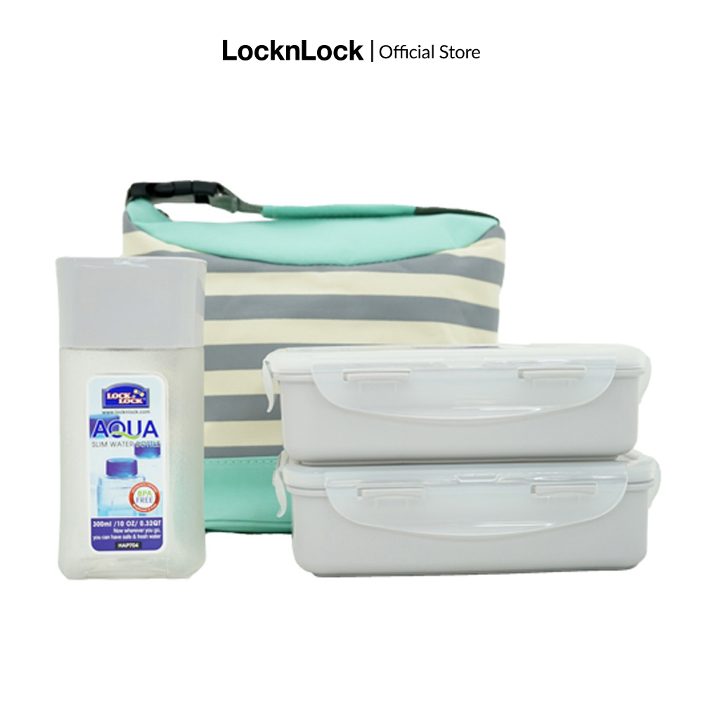 Bộ túi hộp cơm Lock&Lock Stripe pattern Bag HPL758S3SG - Màu xám
