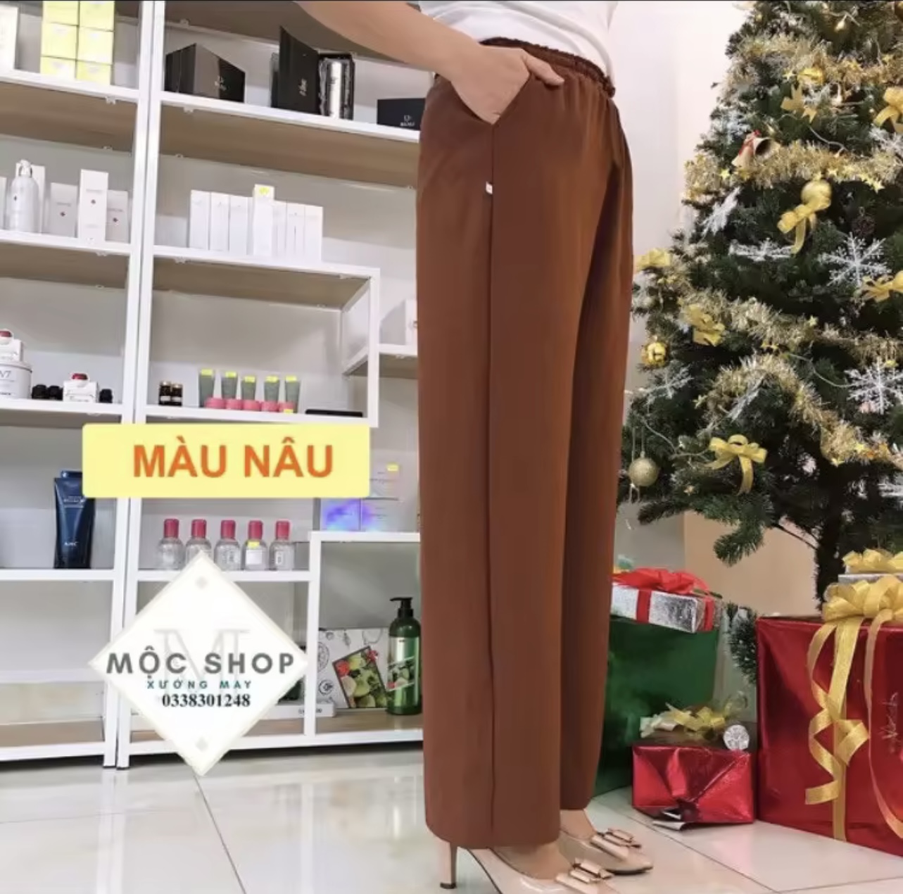 Quần đũi DÀI ống rộng đai thun, cột dâu nơ, chất đũi, mềm, mịn, mát, thời trang