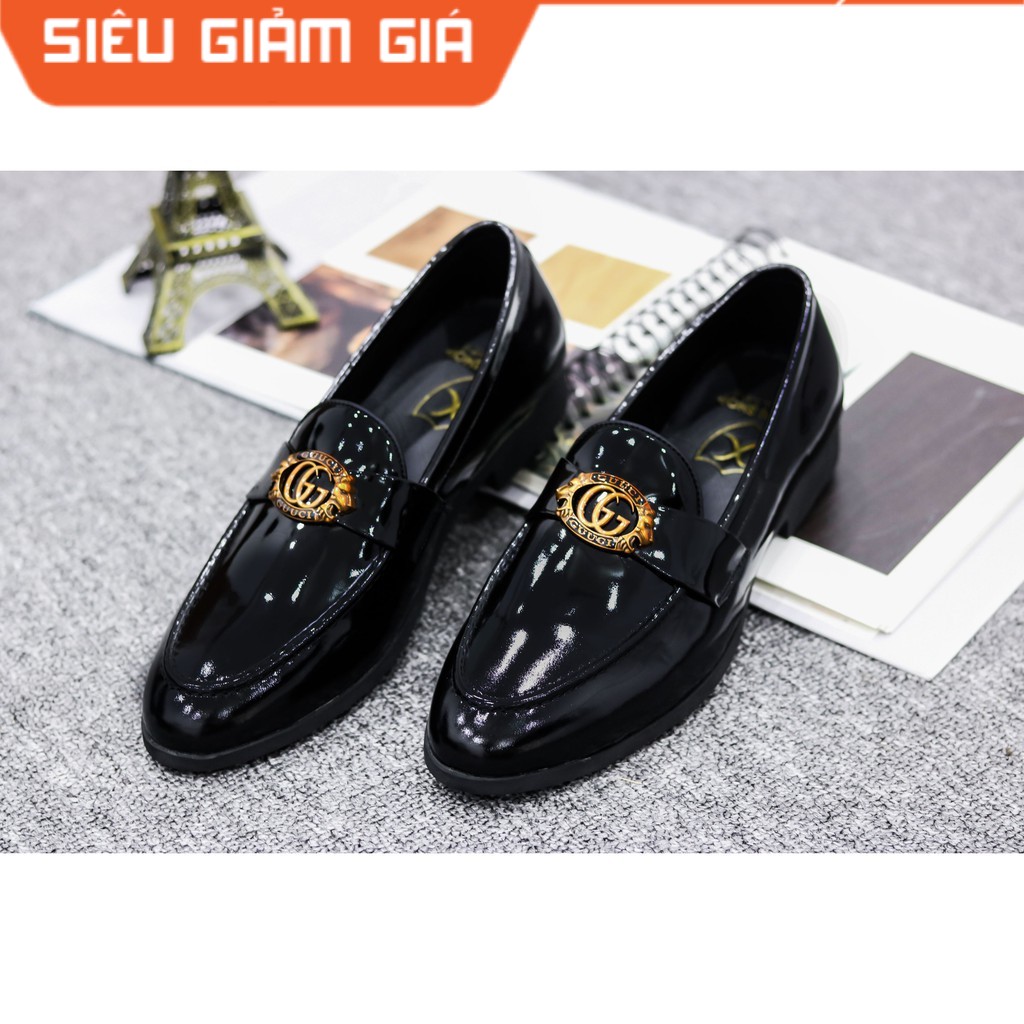 Giày lười nam da bóng , đế cao su đúc cao 3cm - mã g019