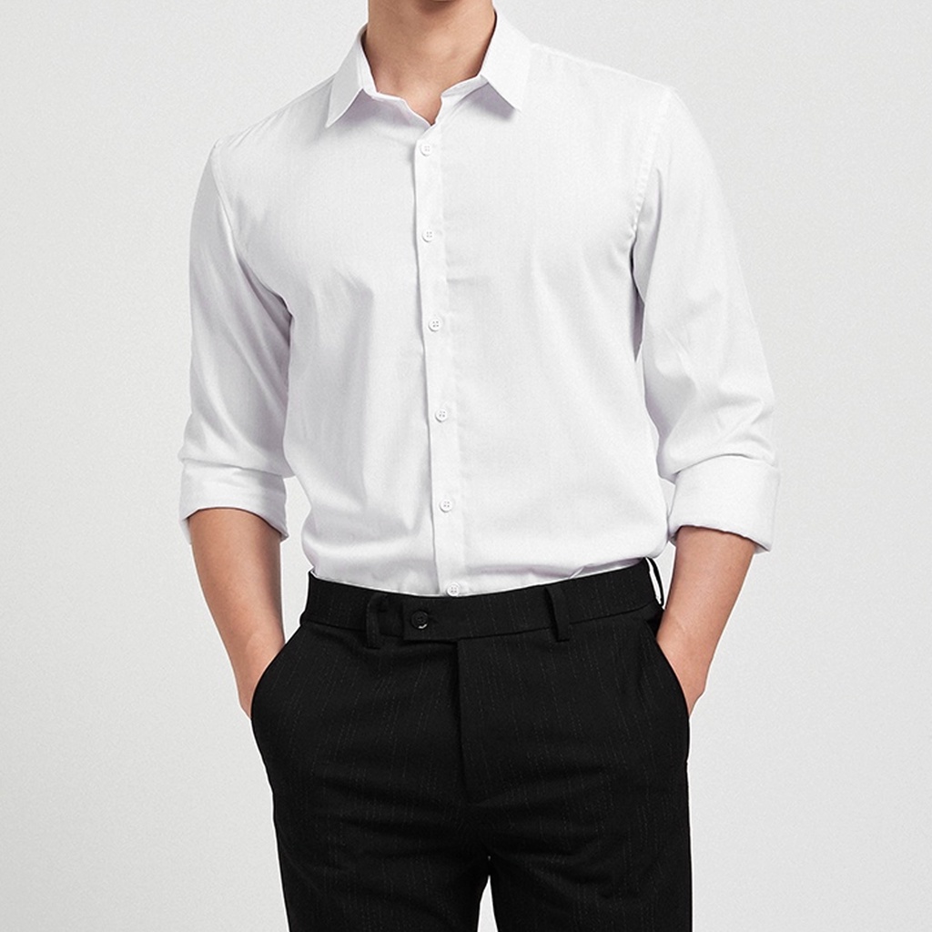 Áo sơ mi nam form Slimfit dài tay vải lụa Hàn