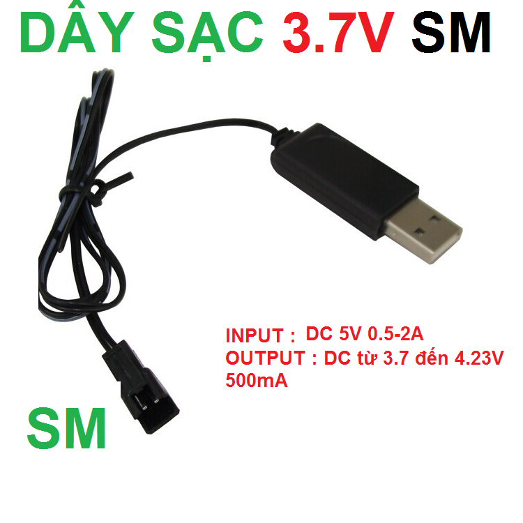 Dây cáp sạc pin 3.7v cổng vào USB cổng ra SM dùng sạc cho pin xe điều