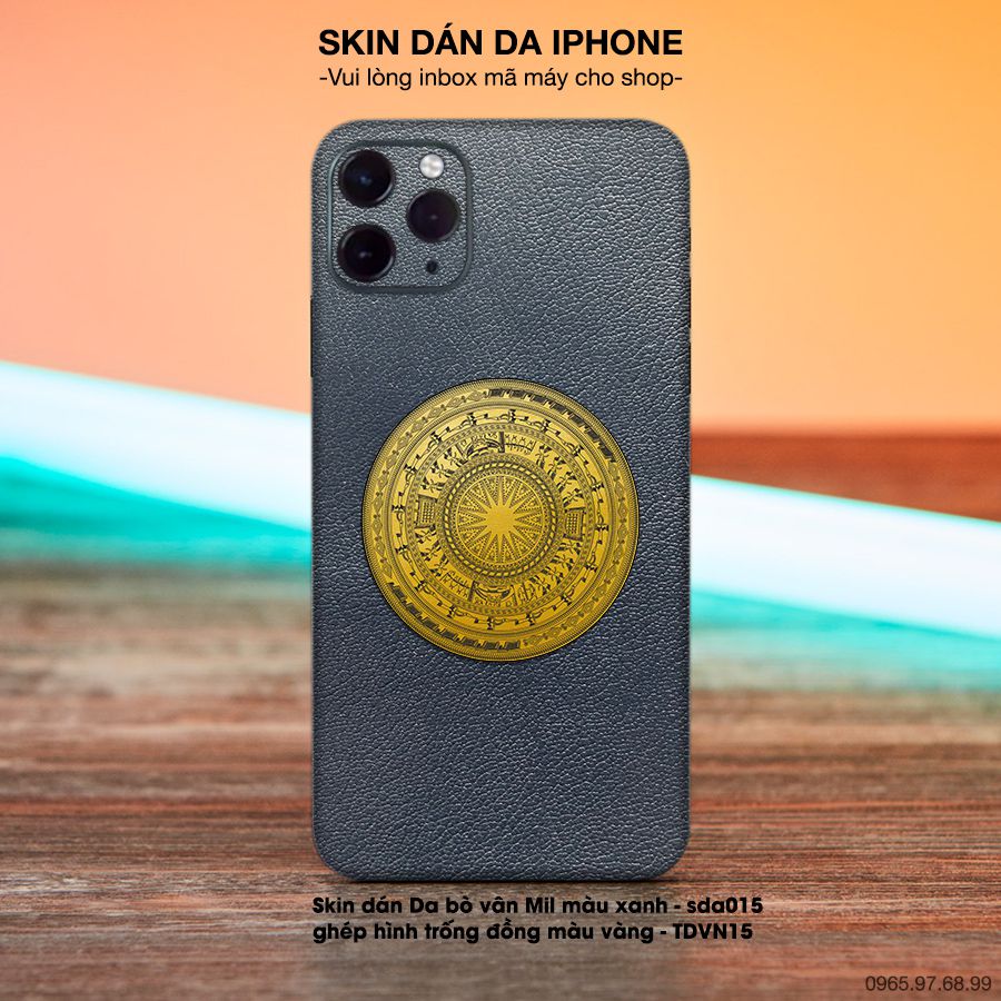 Miếng dán da ghép hình trống đồng vàng - bộ bộ 3 cho iPhone (inbox mã máy cho shop)