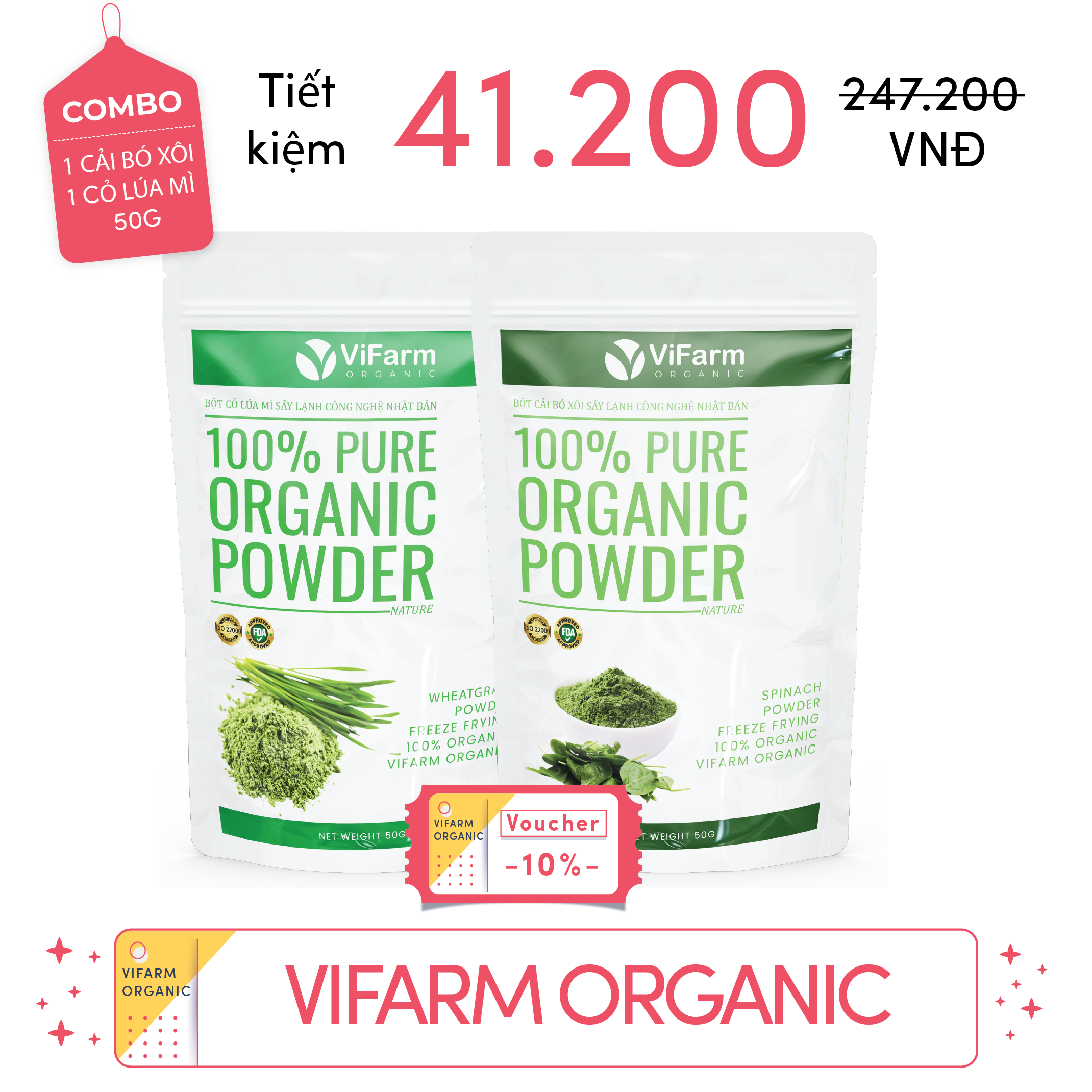 Bột Cải Bó Xôi Nguyên Chất ViFarm 50Gram