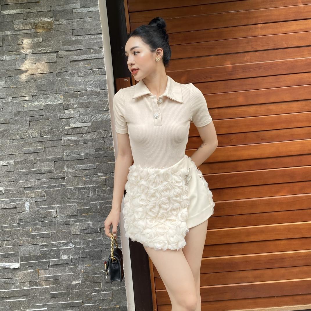 COCO SIN - Váy Linen Phối Ren Hoa Nude