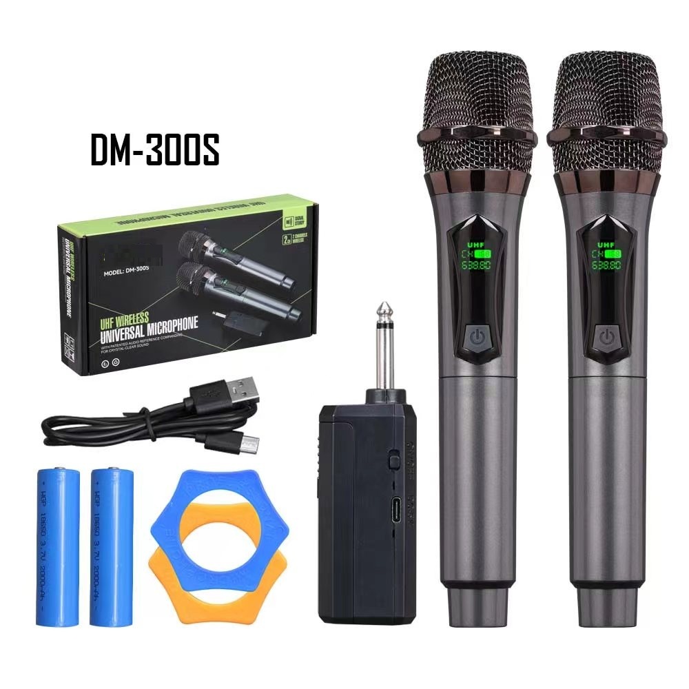 Bộ 2 Micro Không Dây Đa Năng DM 300S Pin Sạc, Chống Nhiễu Tốt, Màn Hình LCD HIển Thị Tần Số