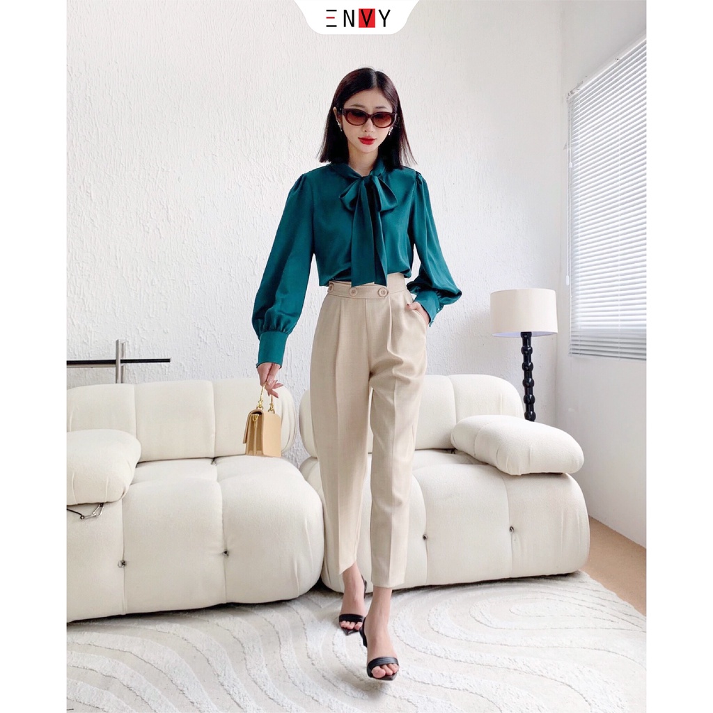 Áo sơ mi công sở nữ cột nơ ENVY S224 chất lụa dày
