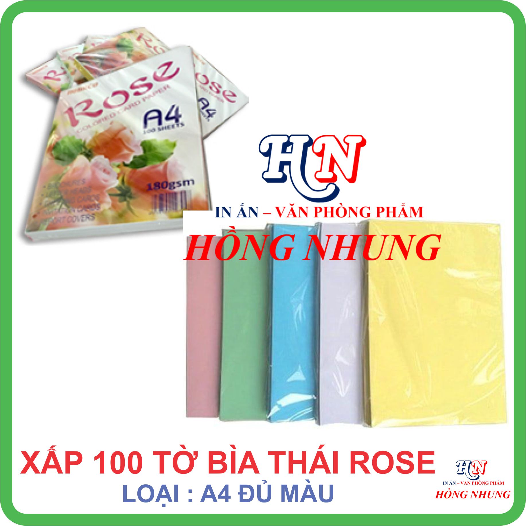 Xấp 100 tờ bìa thái a4 rose, bìa cứng a4, định lượng 180 gsm
