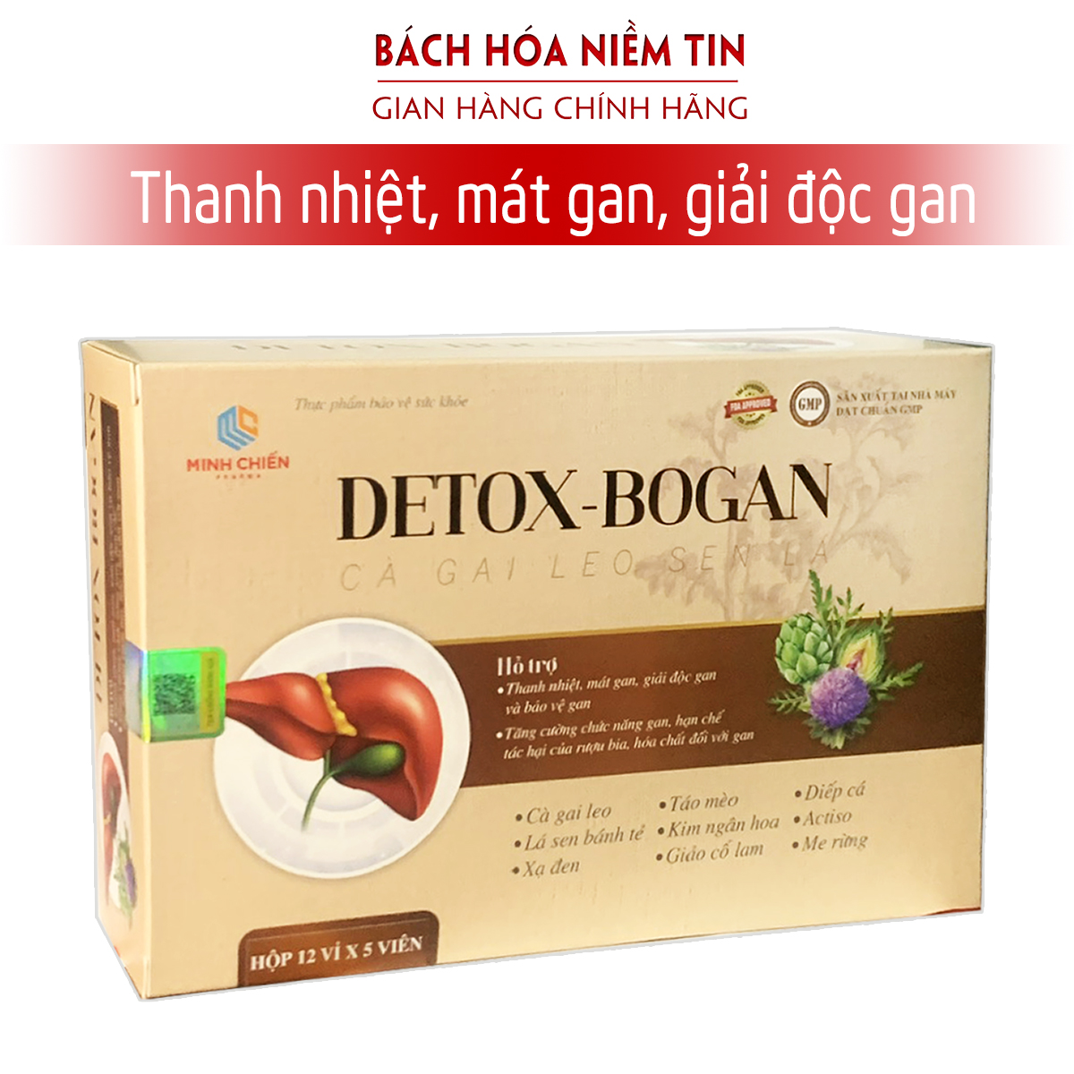Viên uống thải độc gan DETOX - BO GAN - Giải độc gan, thanh nhiệt, giảm viêm gan, xơ gan từ cà gai leo, sen lá, actiso, xạ đen hiệu quả - Hộp 60 viên chuẩn GMP Bộ Y tế