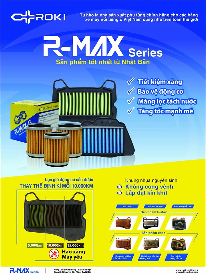(Phụ kiện xe máy) Lọc gió R-Max-G ROKI cho xe YAMAHA Taurus