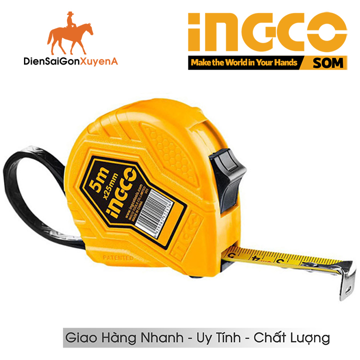 Thước Cuộn 5 Mét, Thước Kéo Đo Khoảng Cách Thép Nền Vàng 5m x 19mm INGCO HSMT08352 - Điện Sài Gòn Xuyên Á