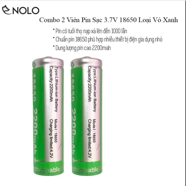 [HCM]Combo 2 Viên Pin Sạc Lion Rechargeable 3.7V HHTC Loại Vỏ Xanh Chuẩn Model 18650 Dung Lượng 2200mah Loại Tốt