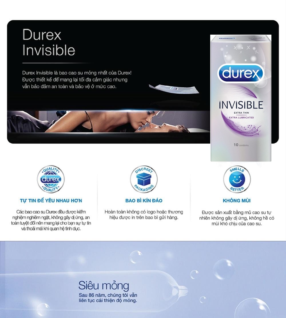 [HCM]Hộp bao cao su Durex Invisible 10 chiếc