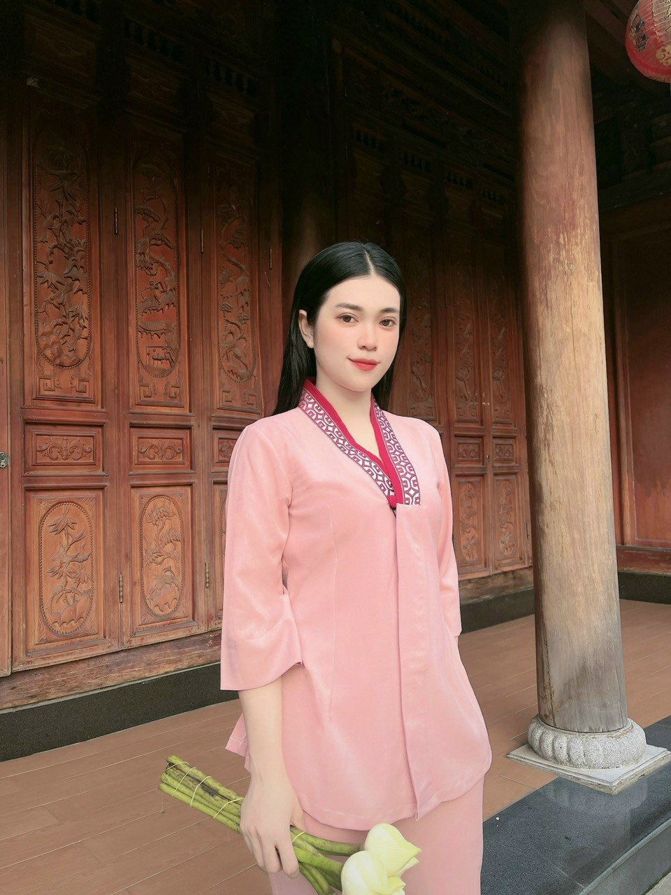Đồ Lam Đi Chùa # Bộ Lụa Hàn sen 1 nút# Quần Áo Nữ Cao Cấp