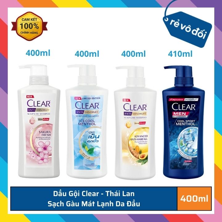 Dầu gội Clear sạch gàu mát lạnh da đầu 400ml - Thái Lan