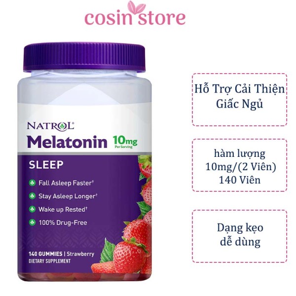 Kẹo dẻo Natrol Melatonin Sleep 10mg per Serving Gummies 140 viên hỗ trợ cải thiện giấc ngủ của Mỹ - Natrol Melatonin 10 mg - Cosin Store nhập khẩu