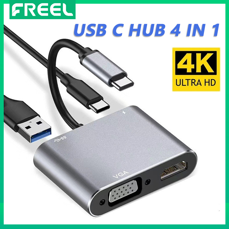 4 in 1 4K USB C to Dual HDMI Adapter Hub, includes USB 3.0 and PD Input Charger Port, compatible with Thunderbolt 3 4, Mac, Windows, Multi-Screen Display Splitter for Type C
